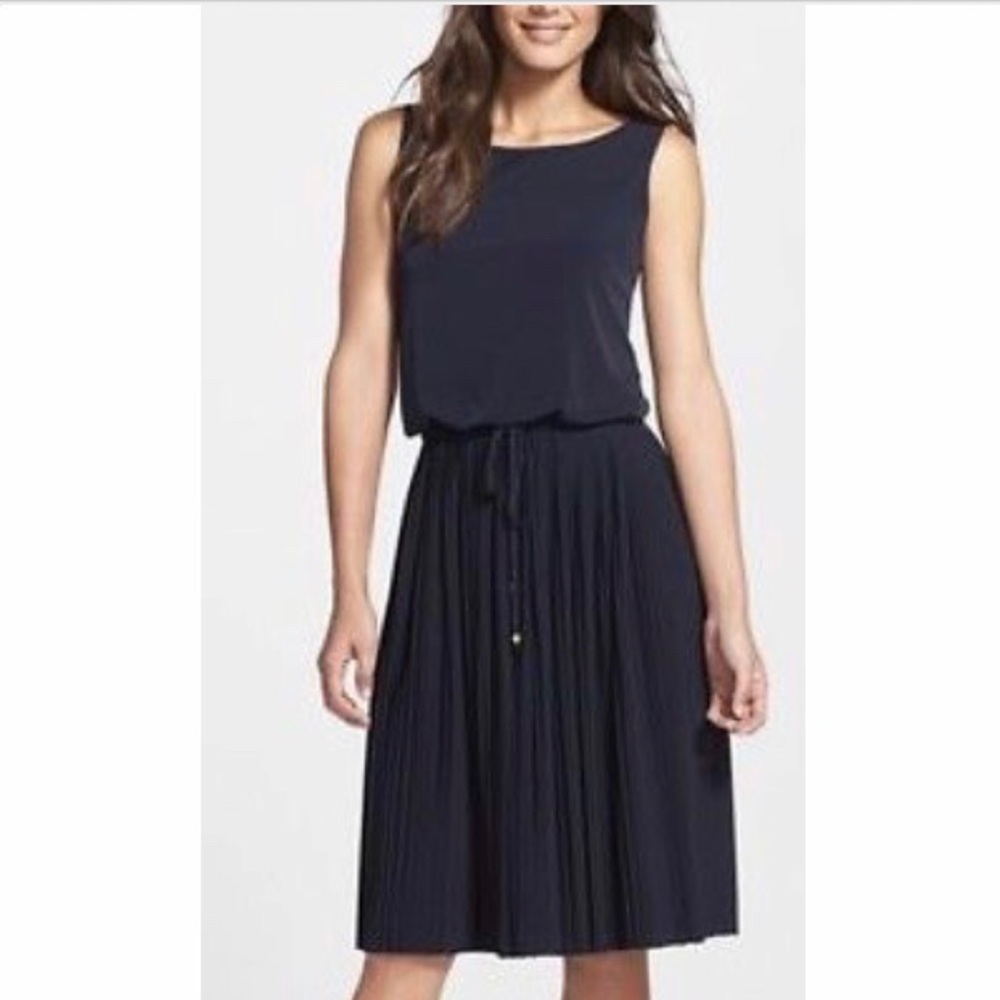 Navy Blue Sleeveless Pleated Bottom Tea Dress